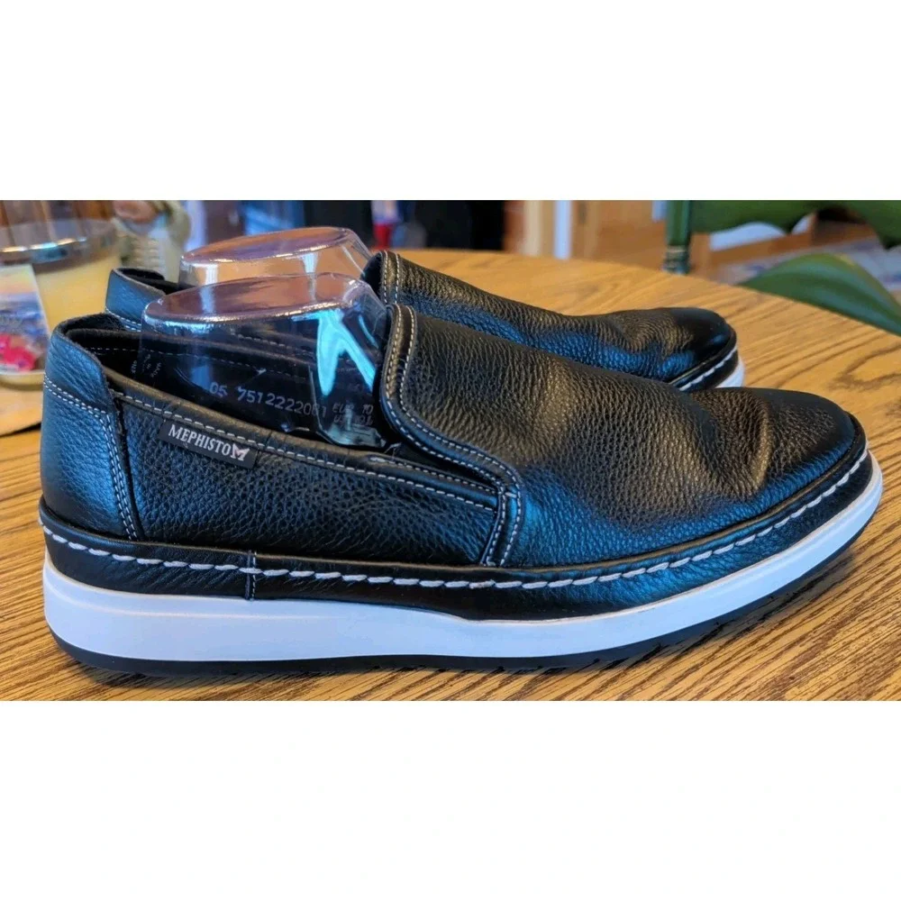 Mephisto Mens 10.5 Black Pebbled Leather Air-Relax Comfort Shoes Sneaker Slip On